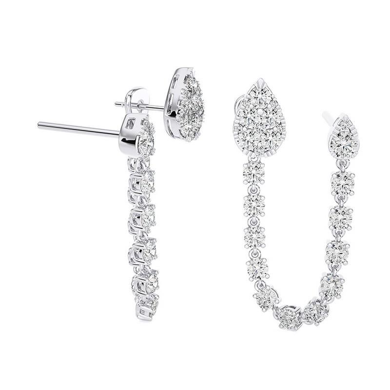 Moderno 2,91 Ctw di diamanti rotondi Orecchini a cerchio e Huggies in oro bianco 14K con pendente in vendita