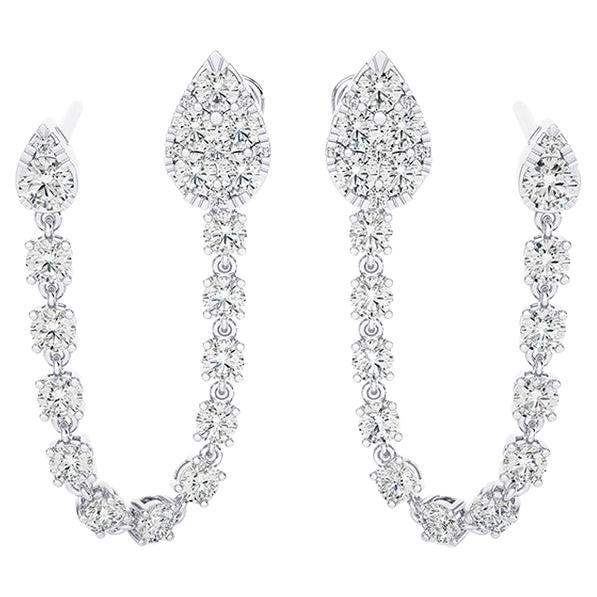 2.91 Ctw round diamonds Hoops & Huggies 14K White gold Dangling Earrings