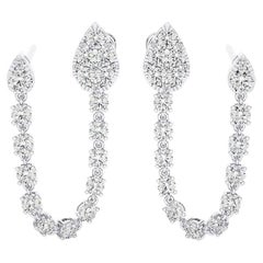 2.91 Ctw round diamonds Hoops & Huggies 14K White gold Dangling Earrings
