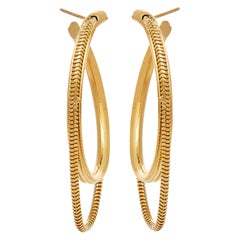 Hoops Medium Minimal Round with Snake Chain 18kGold-Plated Silver Greek Earrings