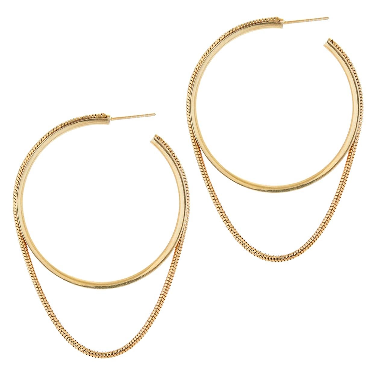  Earrings Hoops Minimal Large Snake Chain  18KGold-Plated Silver Greek Earrings