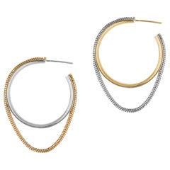 Hoops Silver 18 Karat Gold-Plated Mixed Metals Snake Chain Small Greek Earrings