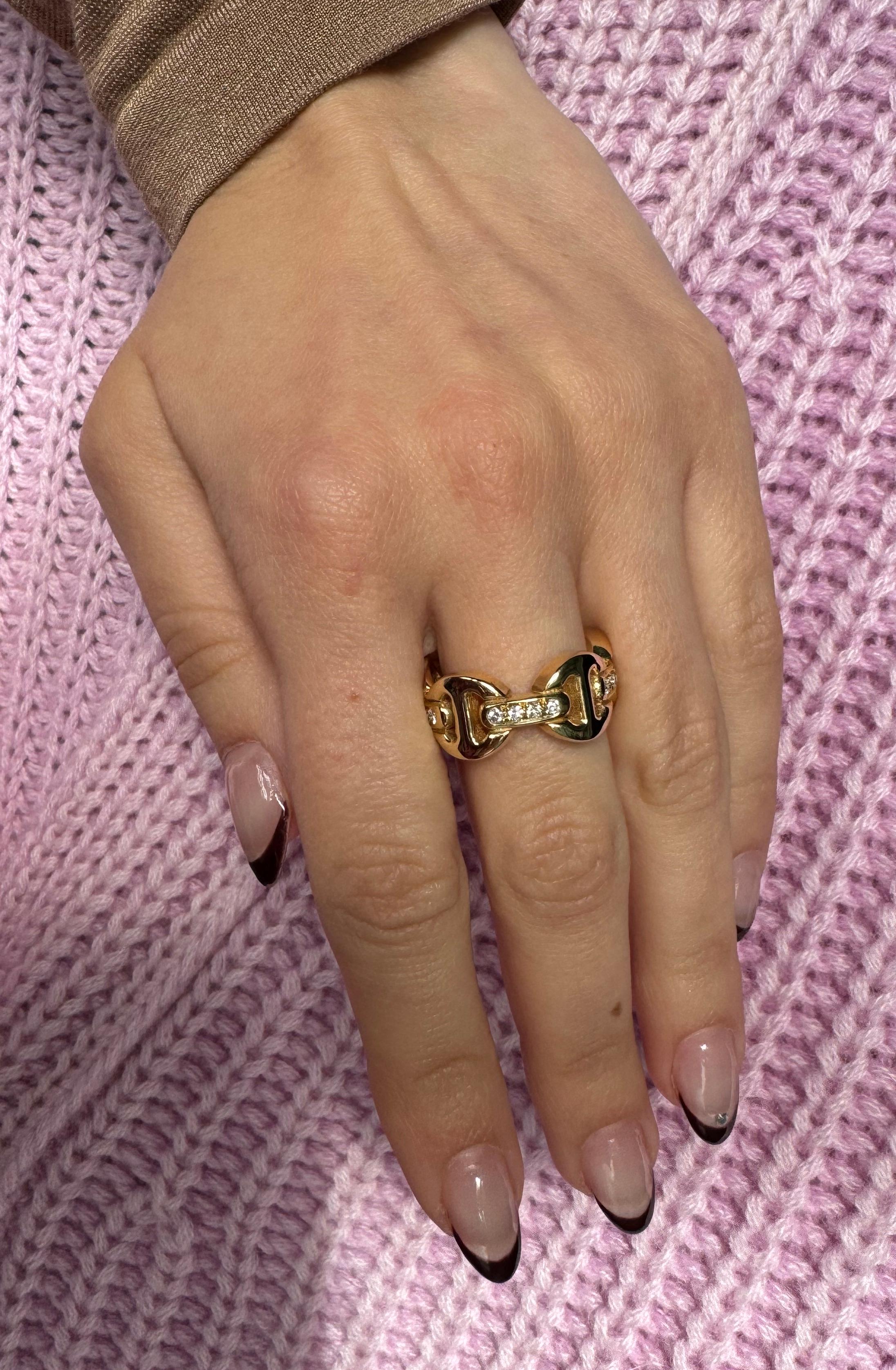 Women's or Men's Hoorsenbuhs 18K Yellow Gold Dame Classic Tri-Link With Diamond Bridges Ring For Sale