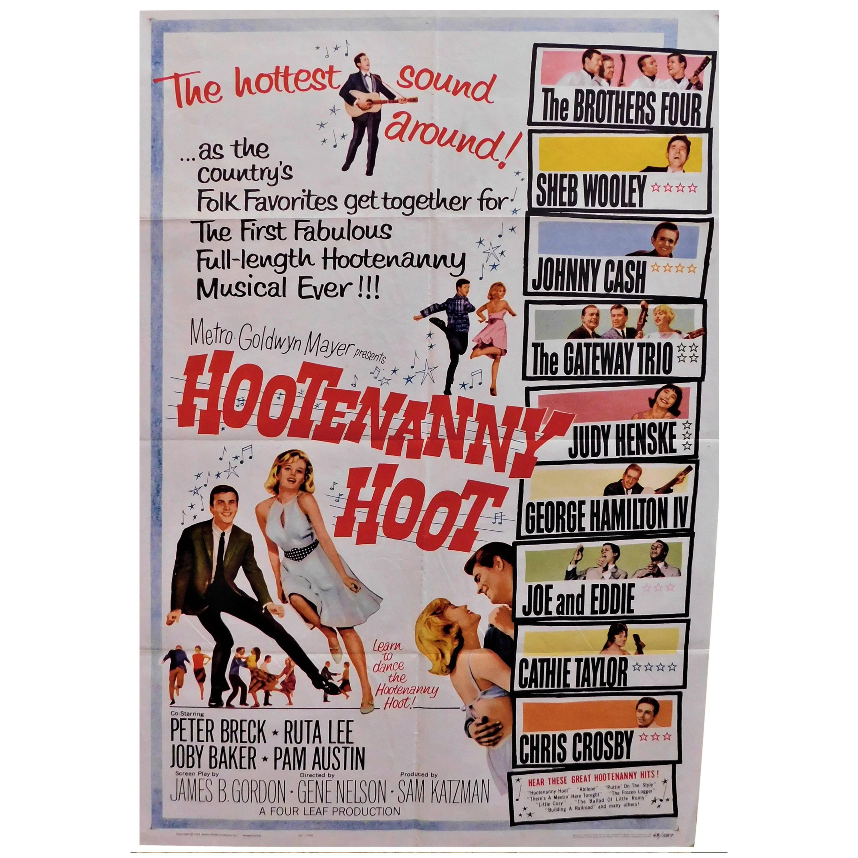 "Hootenanny Hoot" 1963 Folk Rock Music Original Movie Poster Johnny Cash