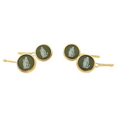 Hope and Anchor Vintage Wedgwood Tuxedo Studs in New 14k Yellow Gold Settings