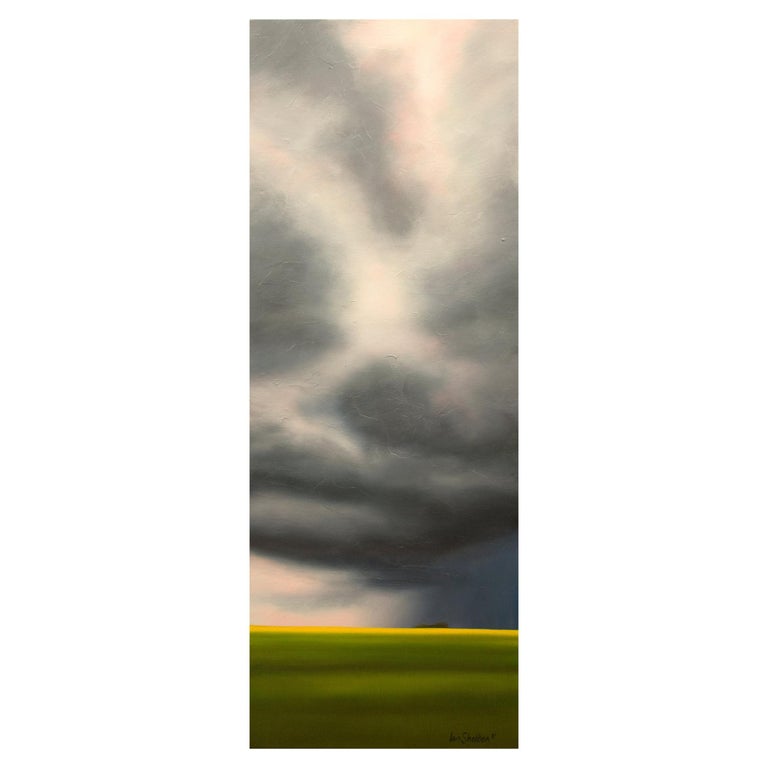 "Hope Element" Green, Blue, Oil on Canvas Storm Landscape by Ian Sheldon For Sale