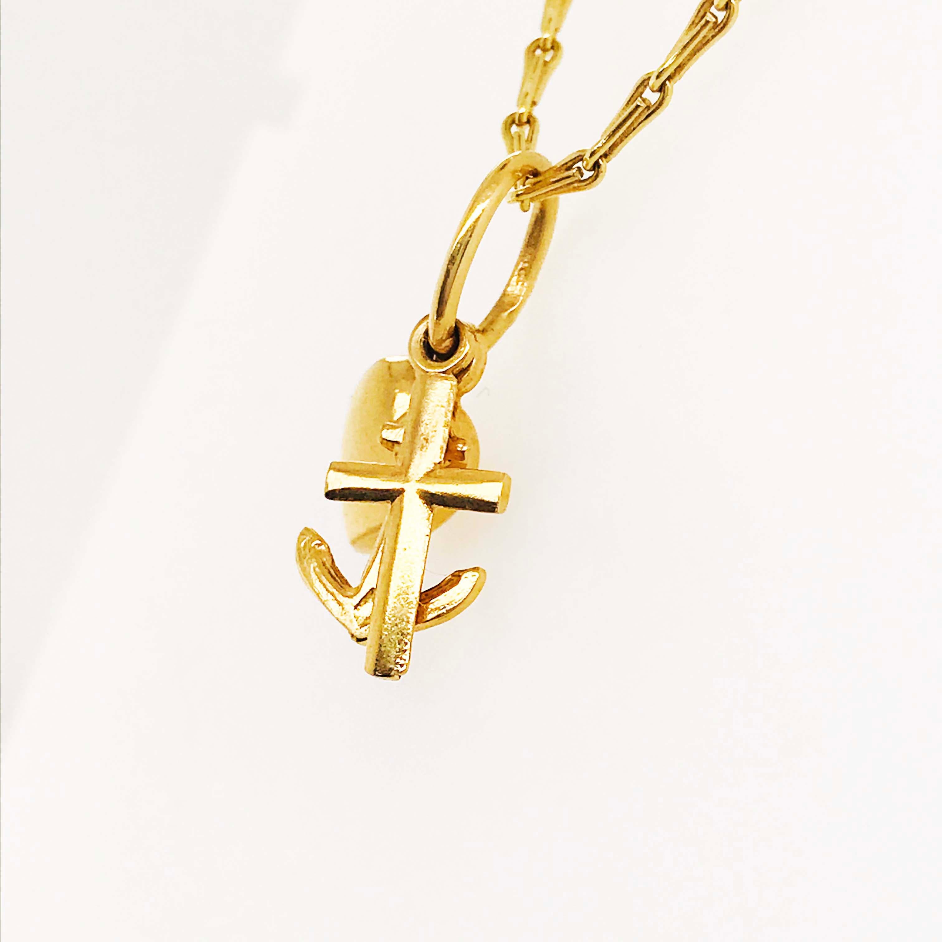 Hope, Faith, Charity Charms Cross Anchor Heart Necklace, 14 Karat Yellow Gold 2