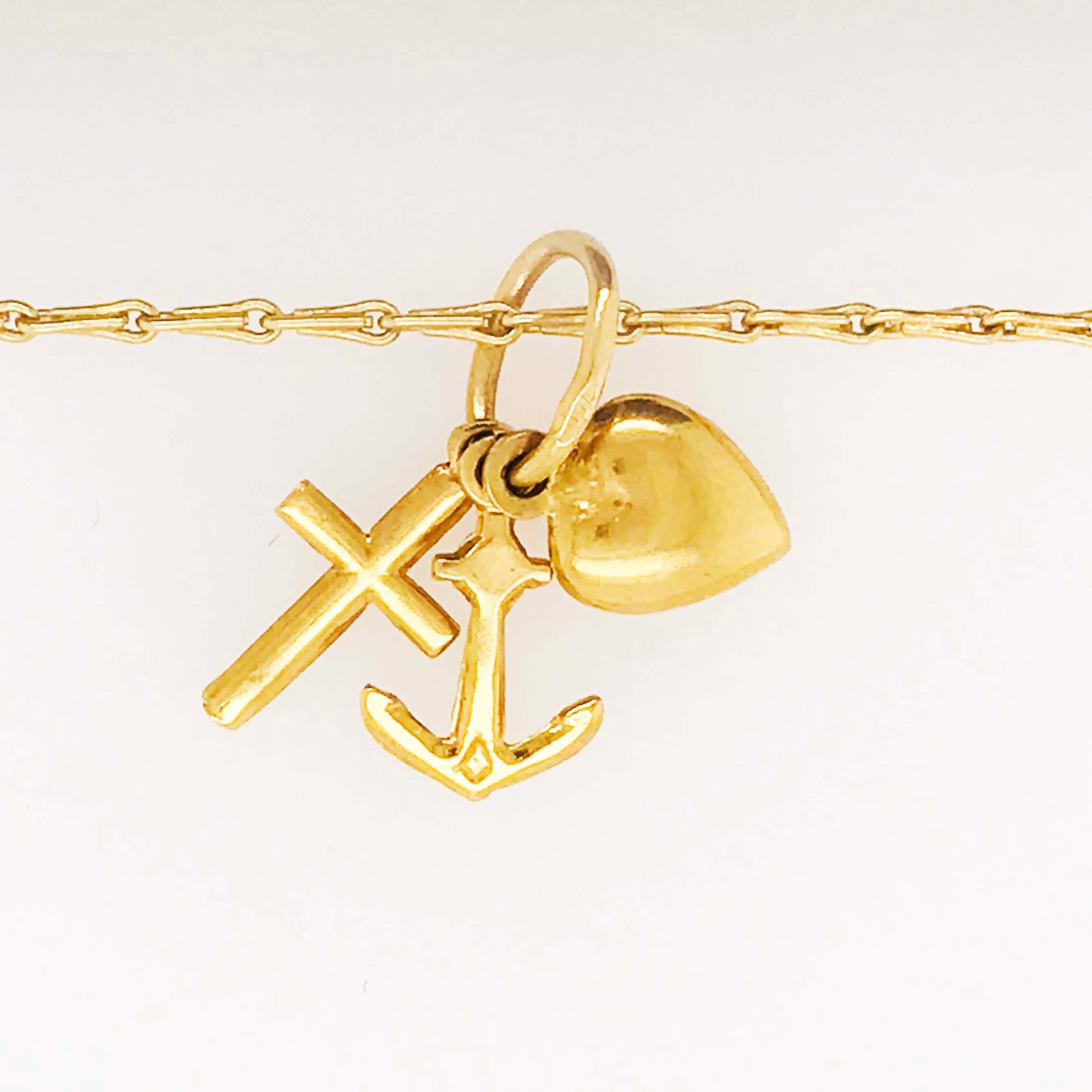 Faith, Hope and Charity Charms says it all-your faith in love, hope in your love and charity of love to wear around your neck.  The chain is nice and heavy so very sturdy to wear all the time-working out, on the beach, in the shower and at the