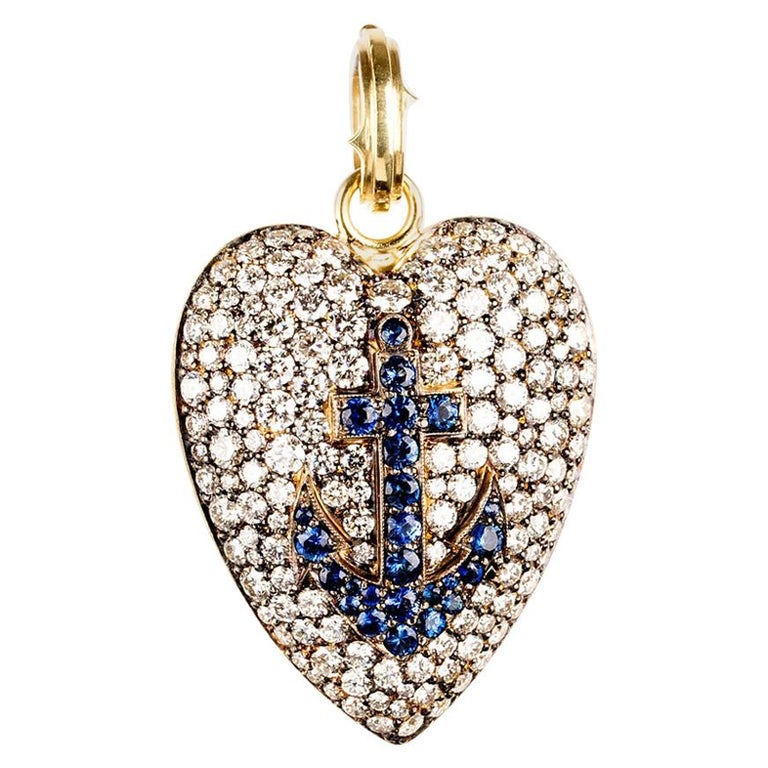 Hope, Faith, Love Heart Pendant with Sapphires and Diamonds in 18k