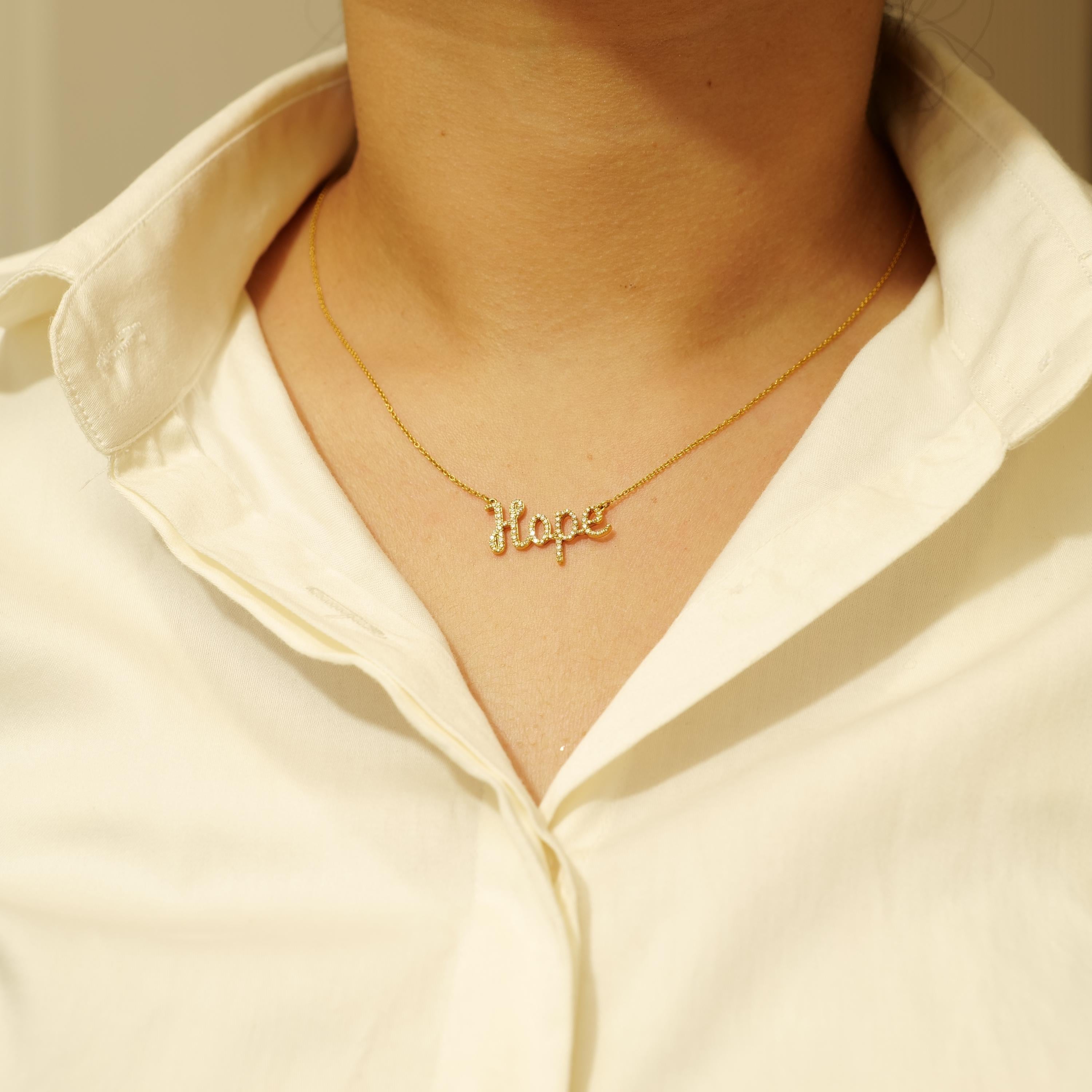 Hope Letter Diamant-Anhänger Halskette aus 14k massivem Gold (zertifiziert) (Art déco) im Angebot