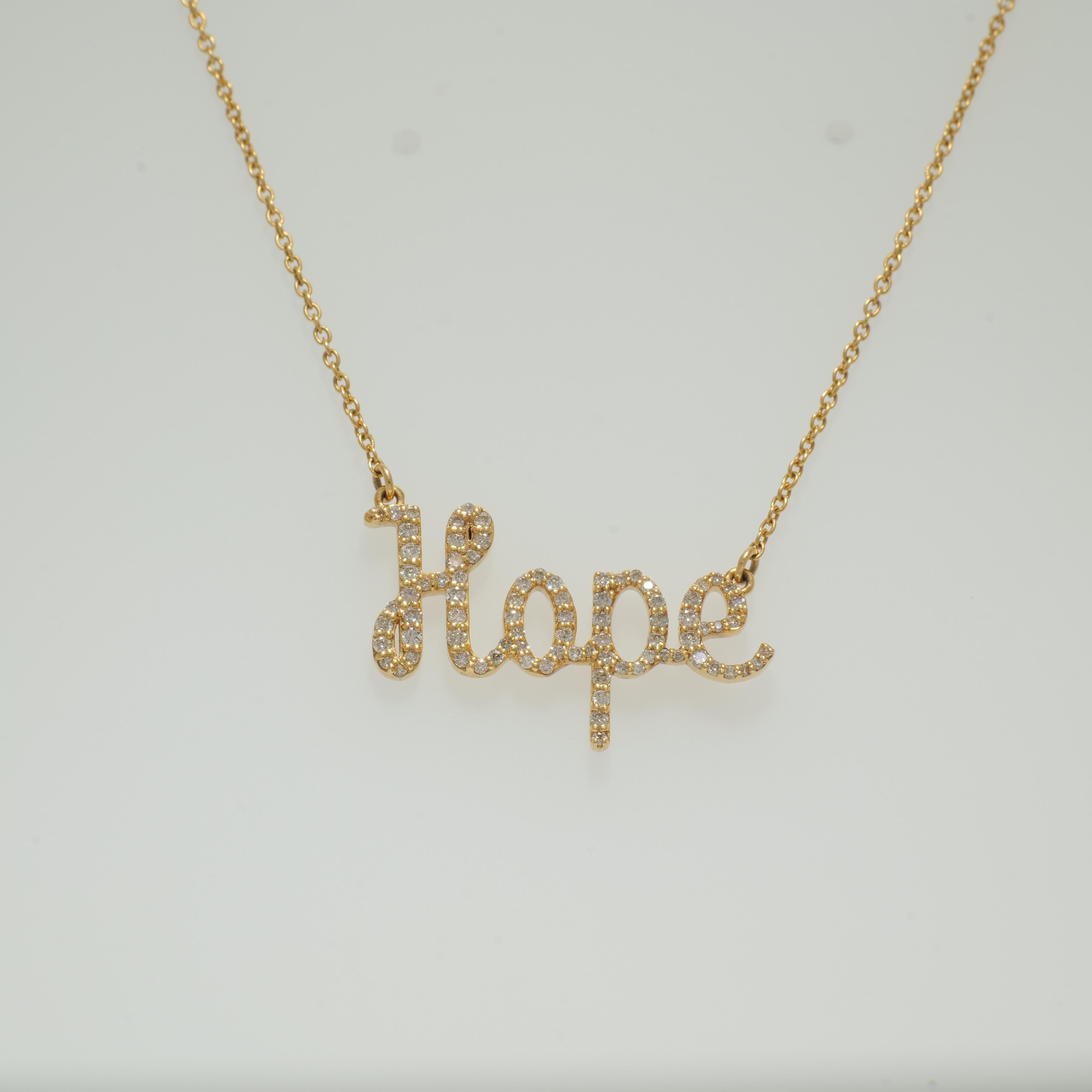 Hope Letter Diamant-Anhänger Halskette aus 14k massivem Gold (zertifiziert) Damen im Angebot
