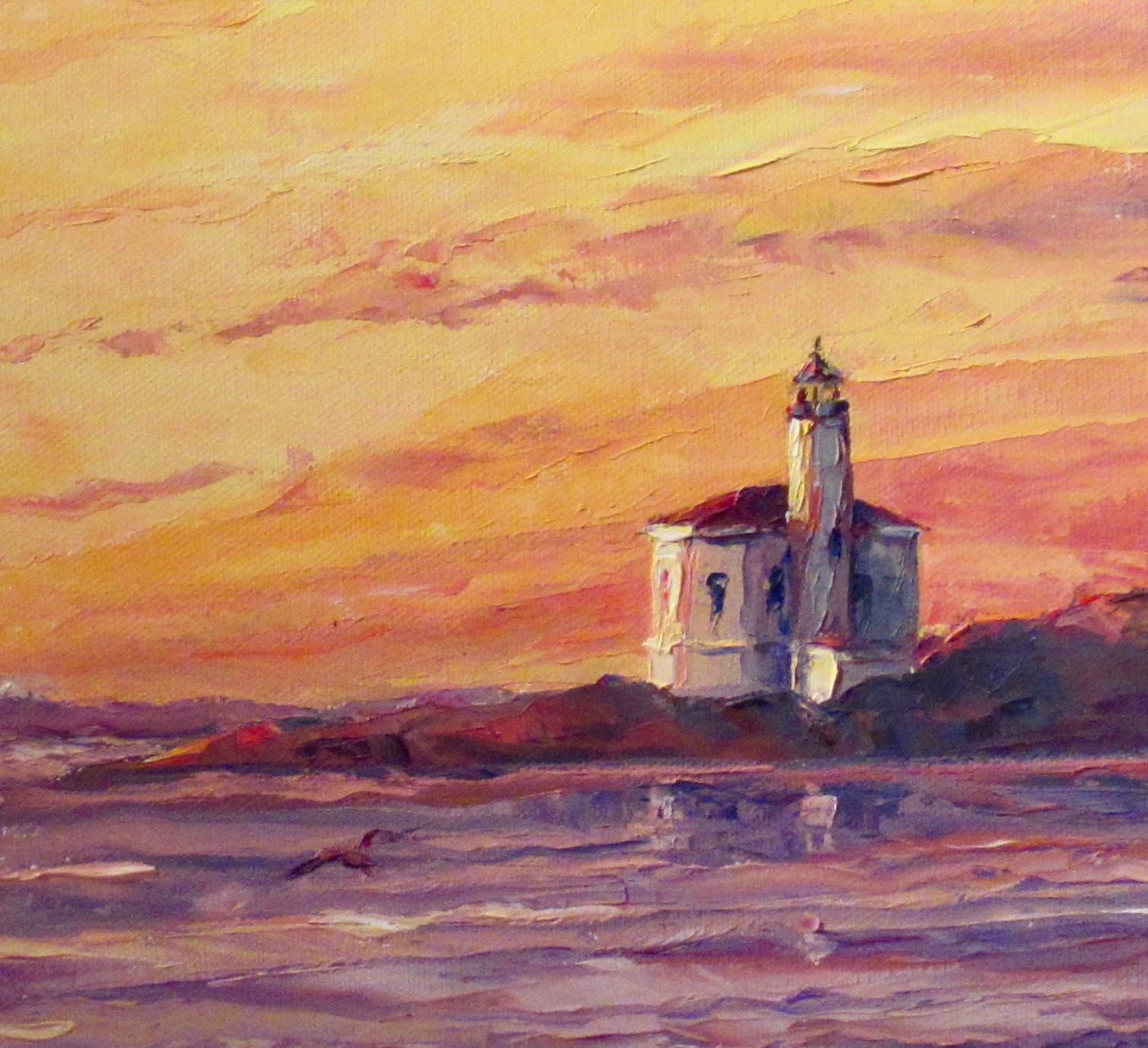 Point Cabrillo Light Station, Mendocino - American Impressionist Painting by Hope Stevenson