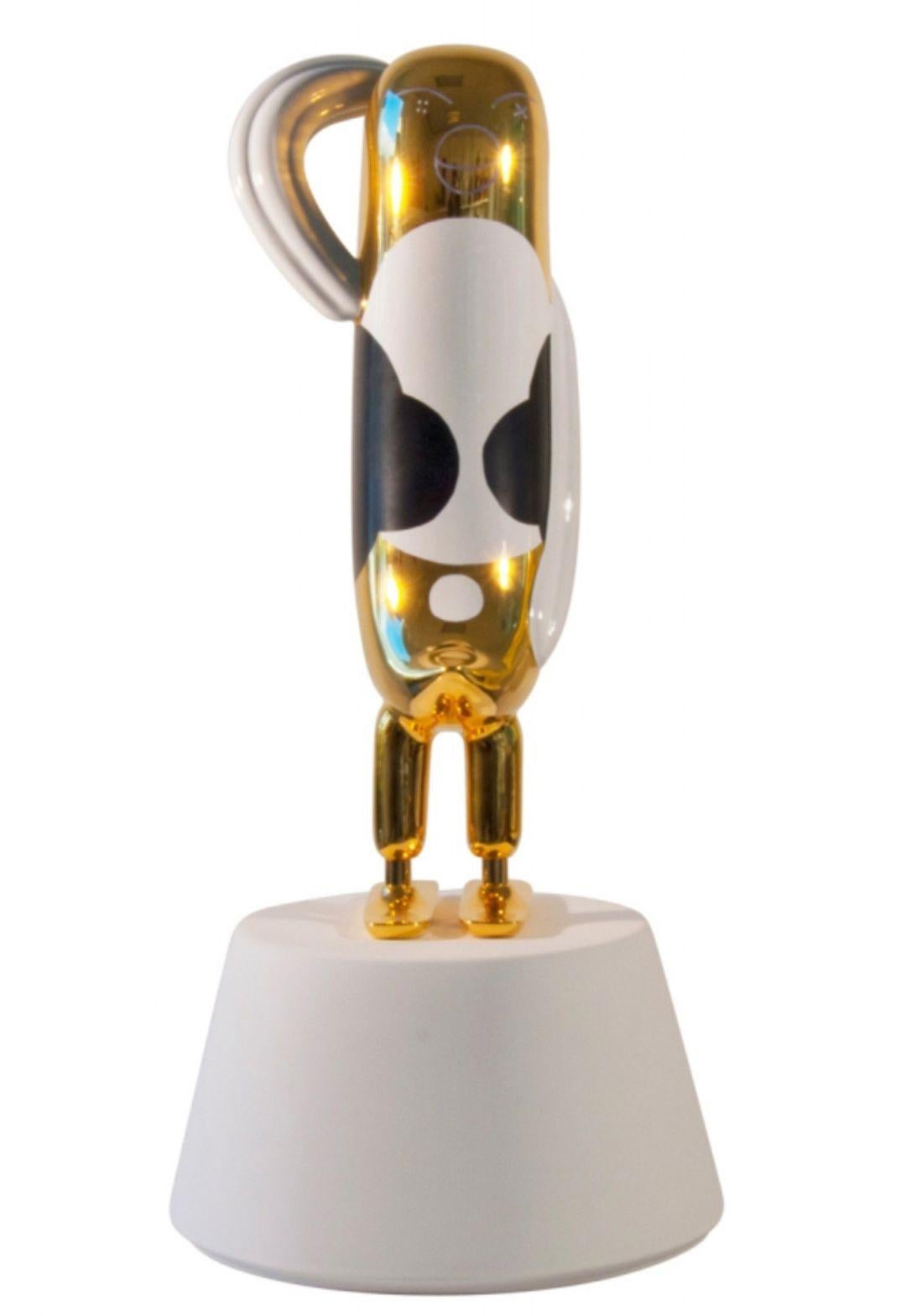 Italian Hopebird Decoration 10 Glossy Gold White and Black by Bosa For Sale