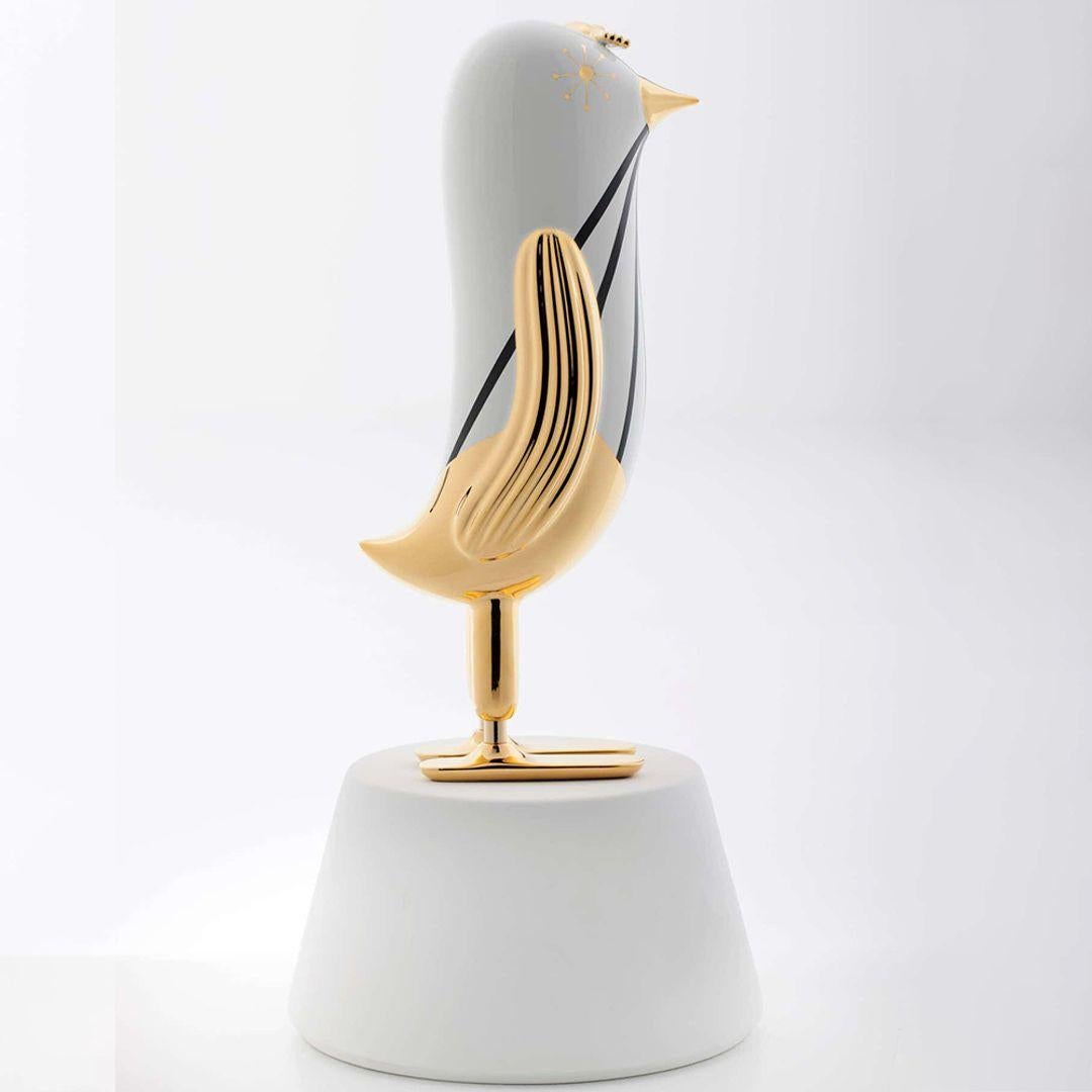 Italian Hopebird Decoration 4 Glossy Gold White And Black By Bosa For Sale