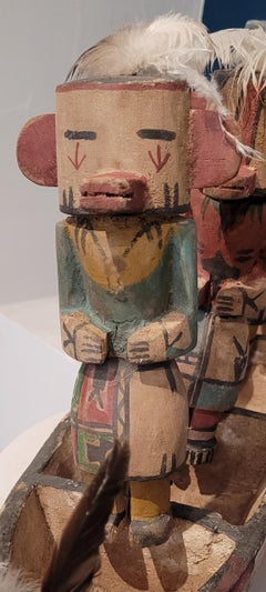 Group of Four Native North American Hopi Katsina (Kachina) Dolls in Canoe..