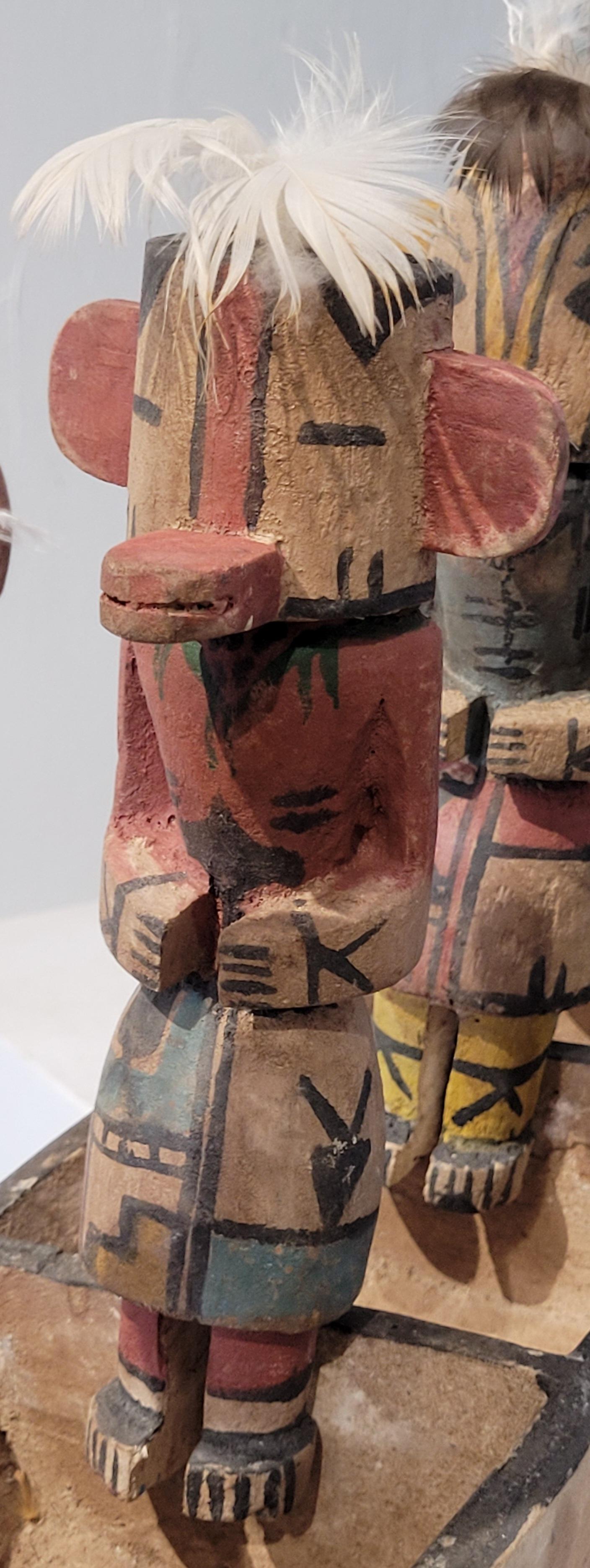Group of Four Native North American Hopi Katsina (Kachina) Dolls in Canoe.. - Tribal Sculpture by Hopi Craftsmen