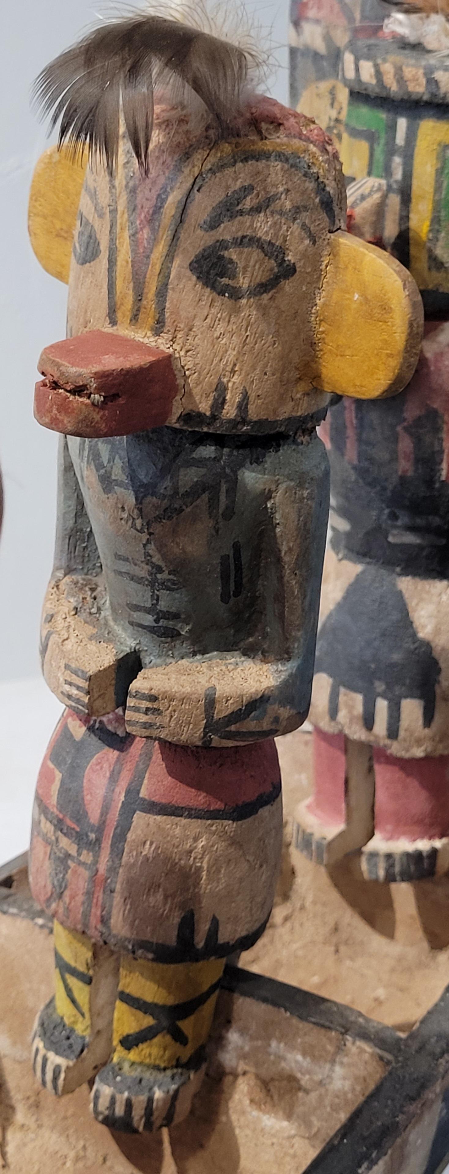 Group of Four Native North American Hopi Katsina (Kachina) Dolls in Canoe.. - Brown Figurative Sculpture by Hopi Craftsmen