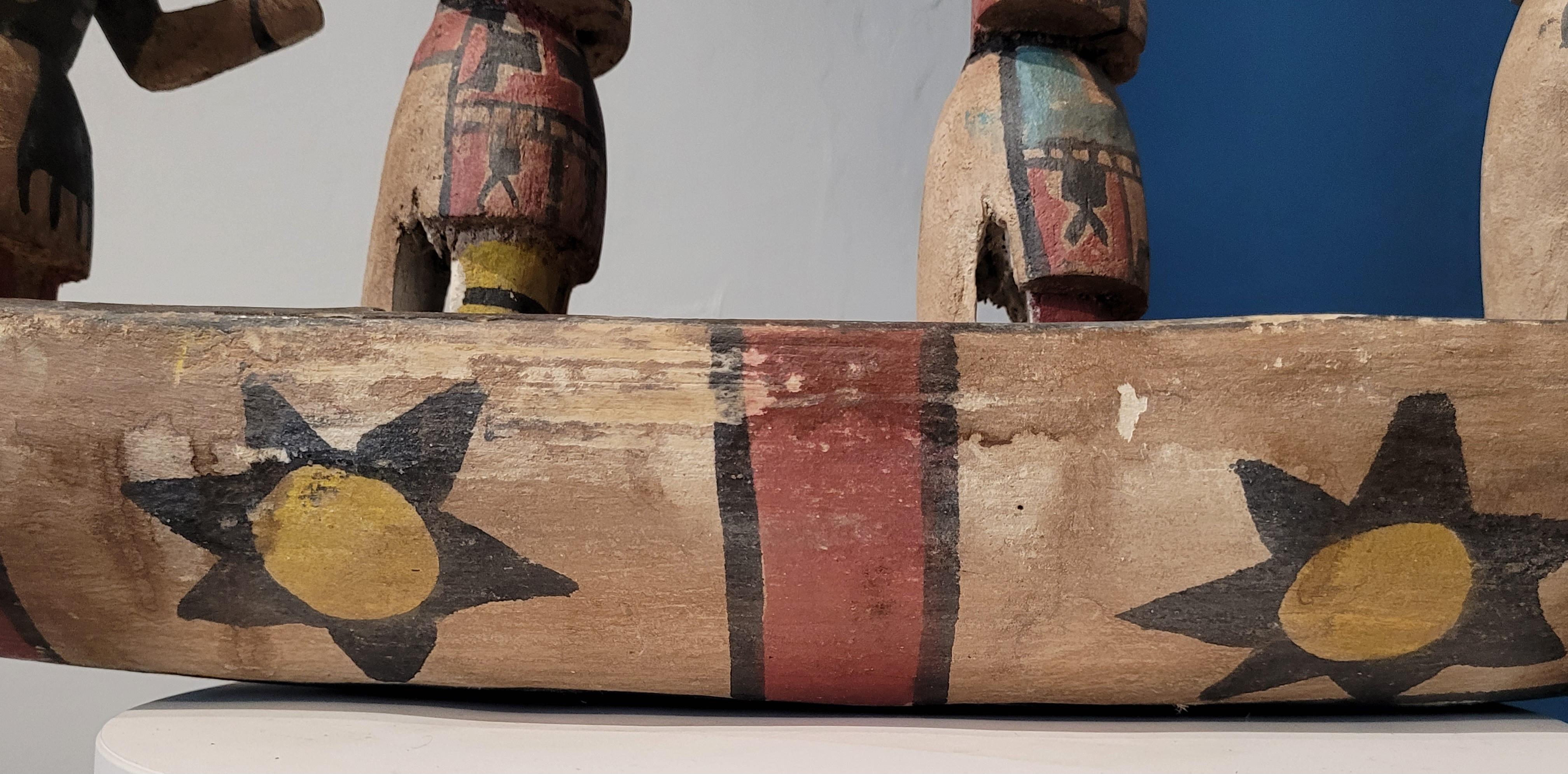 Group of Four Native North American Hopi Katsina (Kachina) Dolls in Canoe.. For Sale 4
