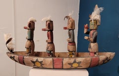 Group of Four Native North American Hopi Katsina (Kachina) Dolls in Canoe..