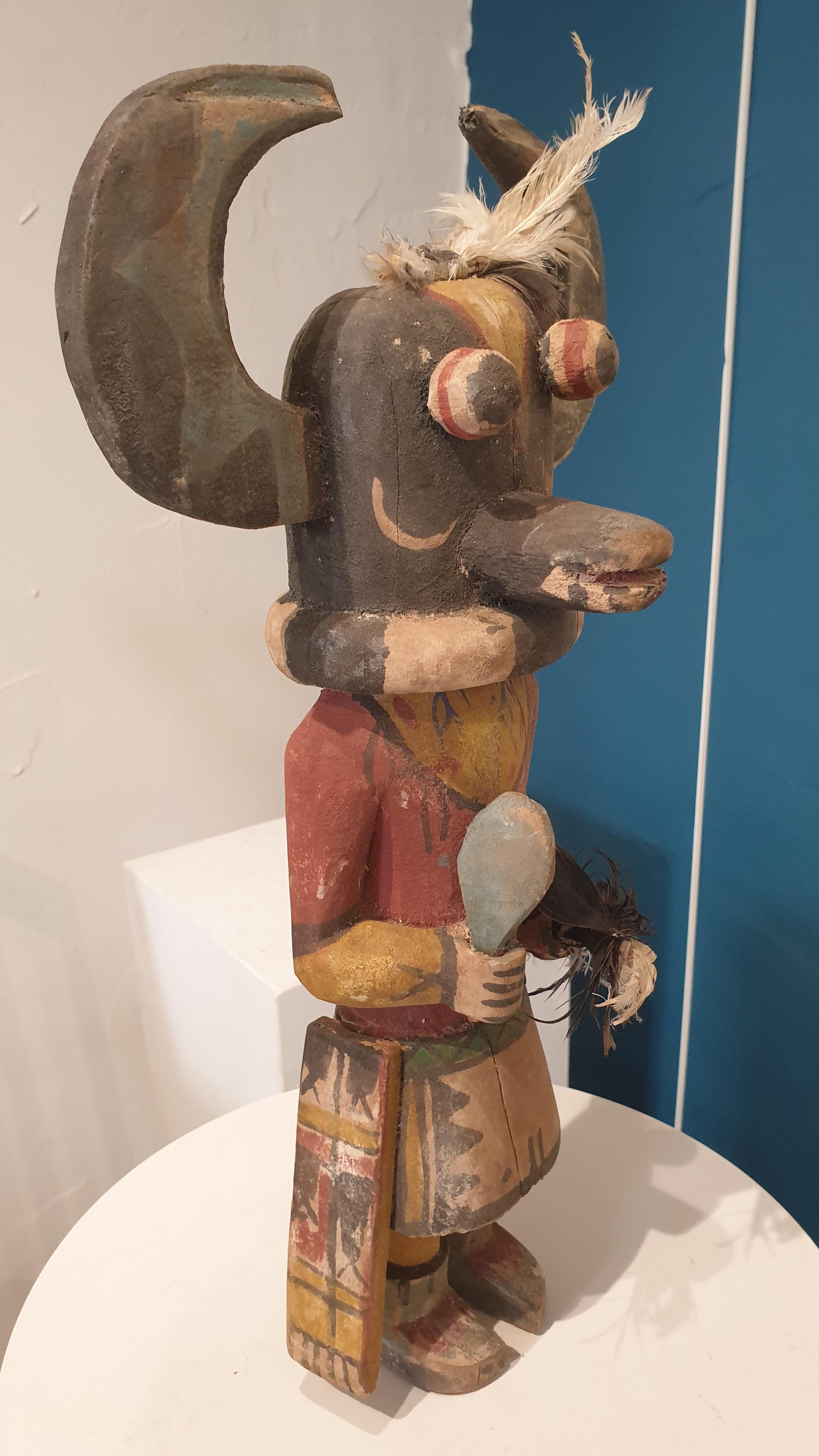 Native North American carved wood and painted effigy figure, Hopi Katsina or Kachina doll. This is one of a group of eight dolls all individually priced, or available as a set, and on 1stdibs.

Hopi Katsina dolls are wooden effigies of the Katsinam