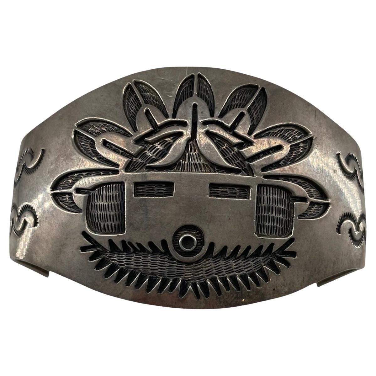 Hopi Kachina Sterling Silver Cuff Bracelet For Sale