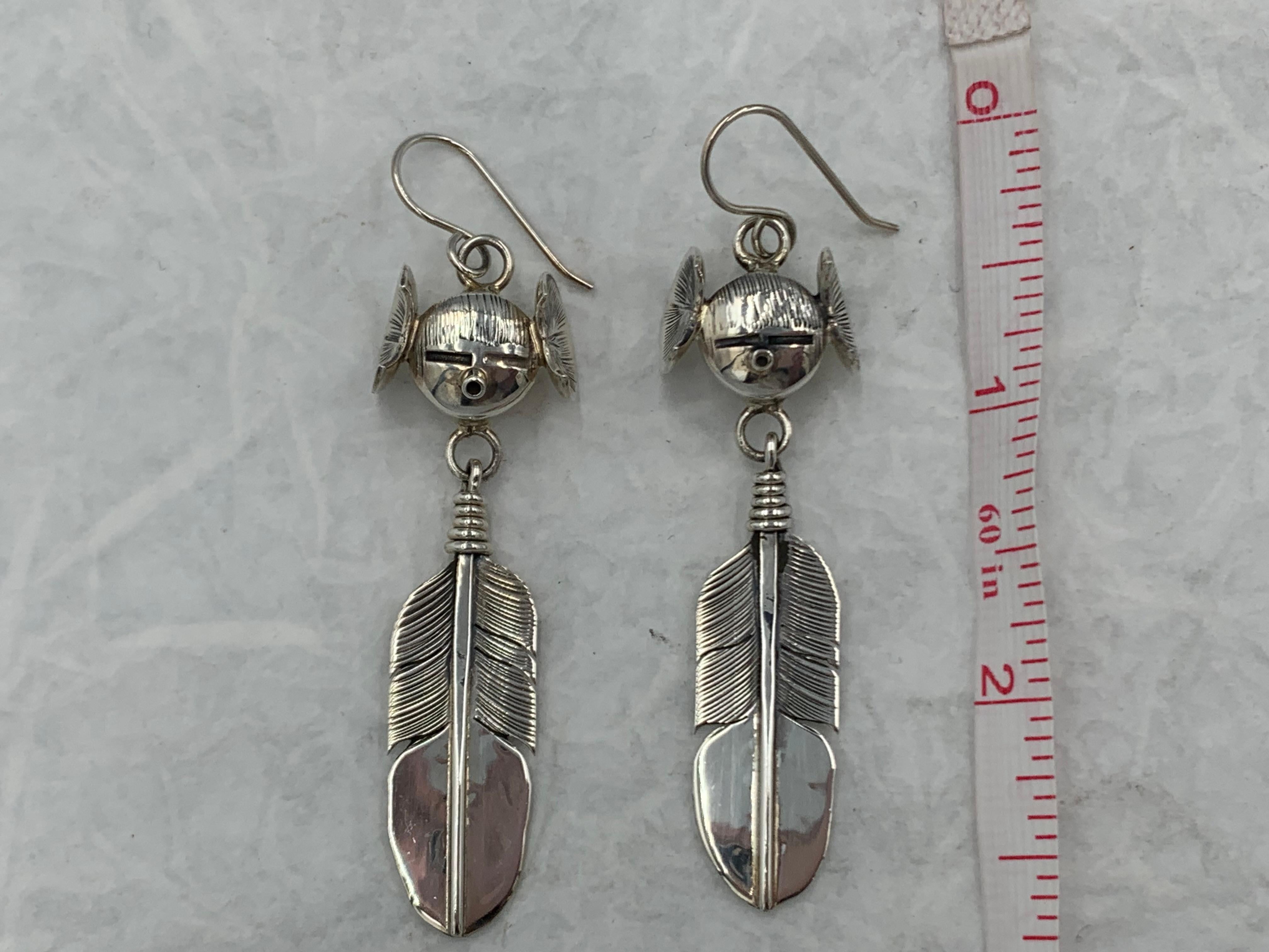 Hopi Maiden Feather Earring by Bennie Ration In New Condition In Scottsdale, AZ