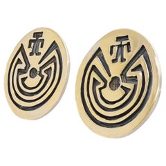 Hopi Man in the Maze Gold and Silver Earrings