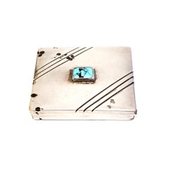 Hopi Native American Sterling Silver Turquoise Pill Trinket Box
