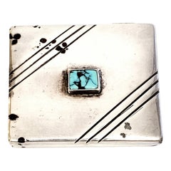 Vintage Hopi Native American Sterling Silver Turquoise Pill Trinket Box