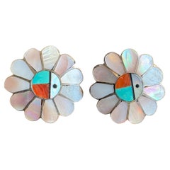 HOPI Sterling silver Sun Face Earrings Native American