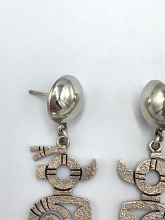 Hopi Sterling Silver Tufa Cast Dangle Post Earrings by Roy Talaheftewa