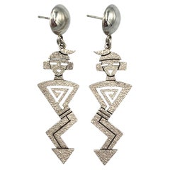 Hopi Sterling Silver Tufa Cast Dangle Post Earrings by Roy Talaheftewa