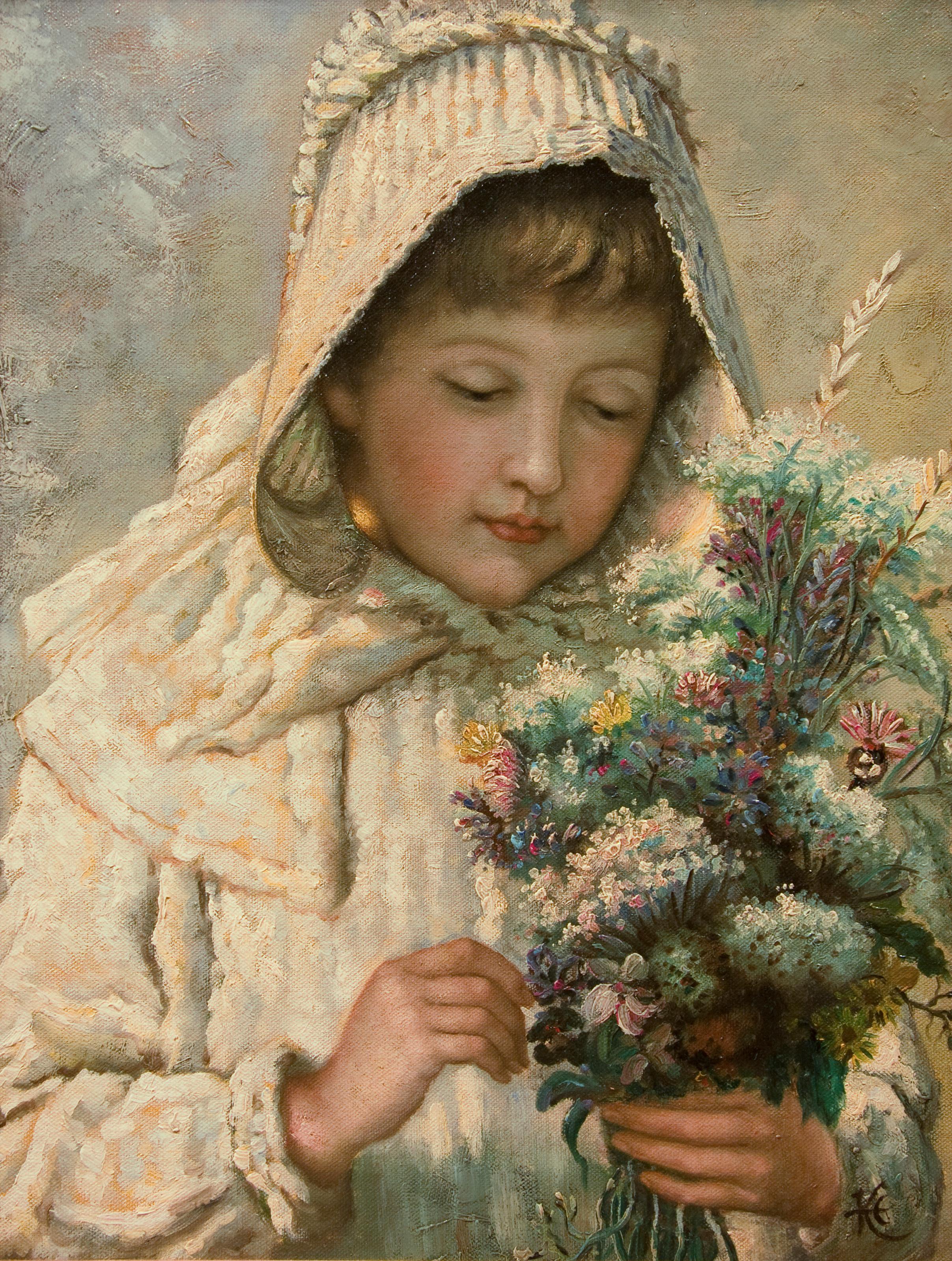 Hopkins Horsley Figurative Painting – Mädchen mit Blumenstrauß 