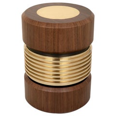 Hoppman Side Table with Polished Brass and Varnished Walnut Wood