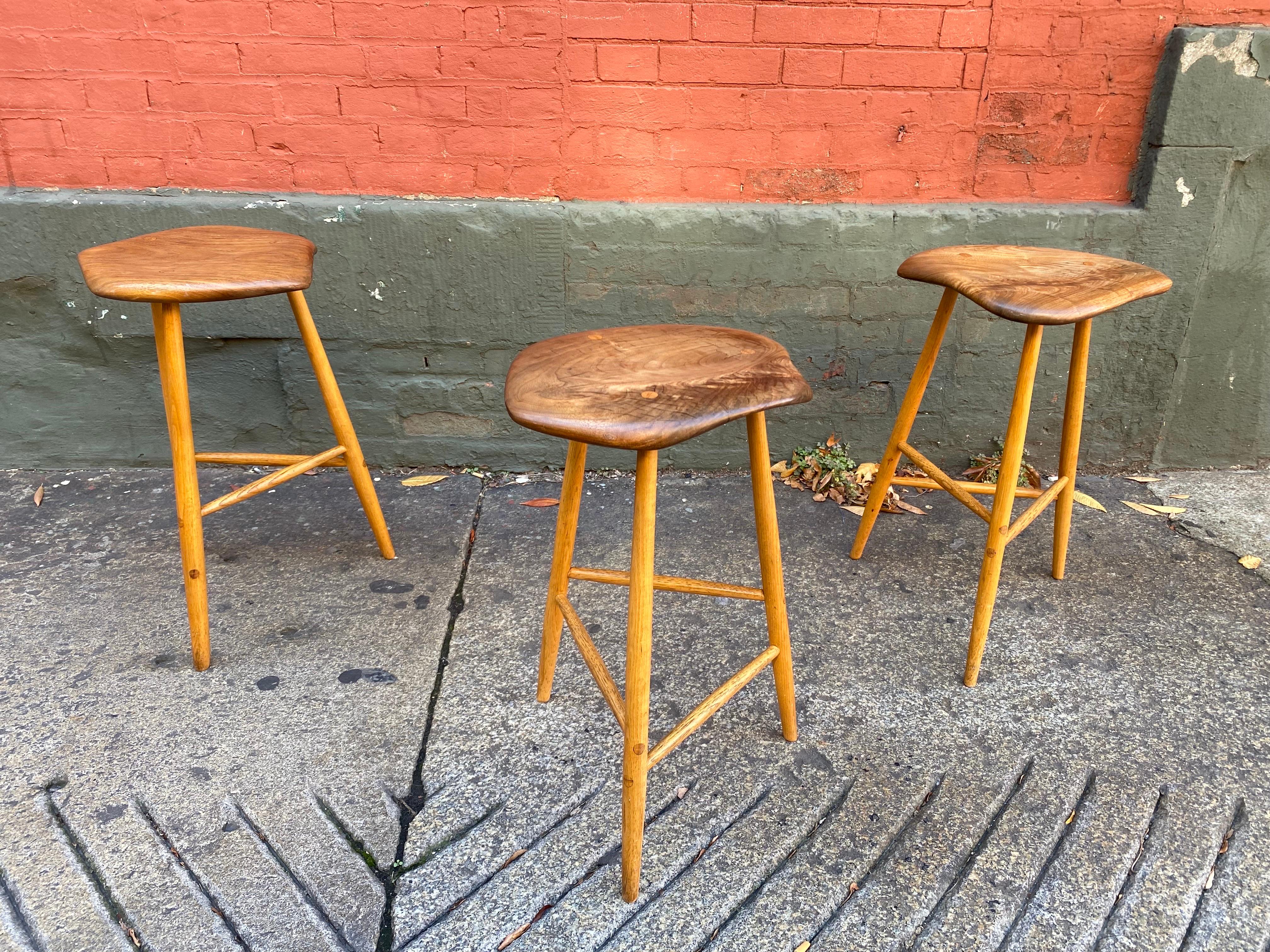 Hand-Carved Horace B. Hartshaw Set of 3 Stools /Student of Wharton Esherick For Sale