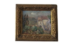 Antique French Impressionist Landscape Oil Painting in Original Frame