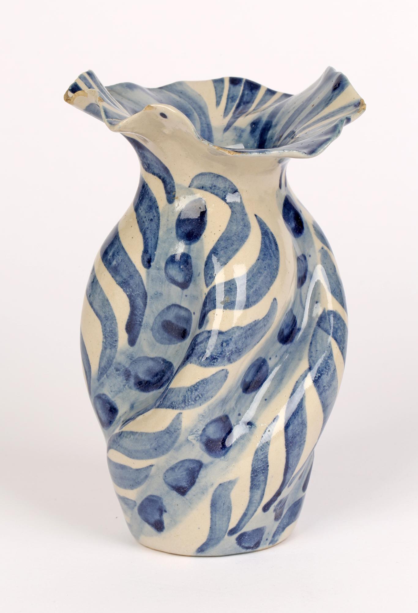 Horace Elliott London Arts & Crafts Studio Pottery Blue Glazed Flower Vase  For Sale 2