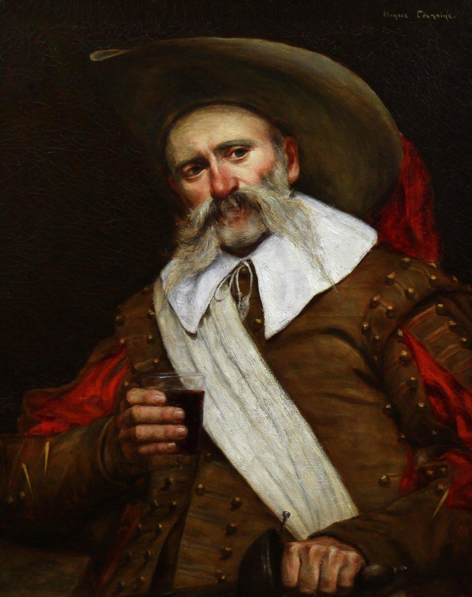 Oil On Canvas, portrait of a musketeer French school 20th century - Painting by Horace Raoul Colmaire (1875-1965)