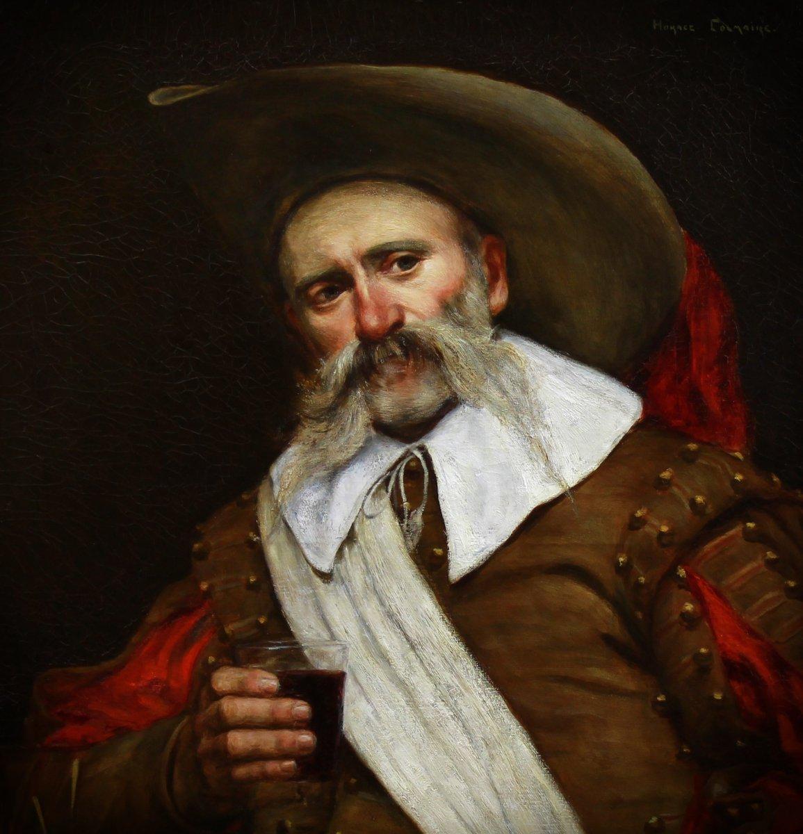 Oil On Canvas, portrait of a musketeer French school 20th century - French School Painting by Horace Raoul Colmaire (1875-1965)