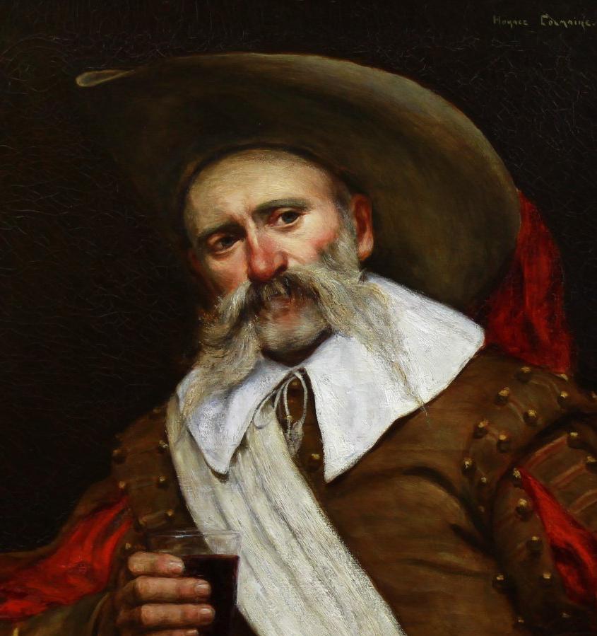 Oil On Canvas, portrait of a musketeer French school 20th century - Gold Portrait Painting by Horace Raoul Colmaire (1875-1965)