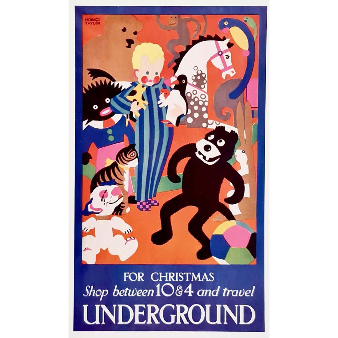  Originalplakat „Für christmas Shop between 10 & 4“ und Reisen im U-Bahn-Stil, 1924 (Art déco), Print, von Horace Taylor