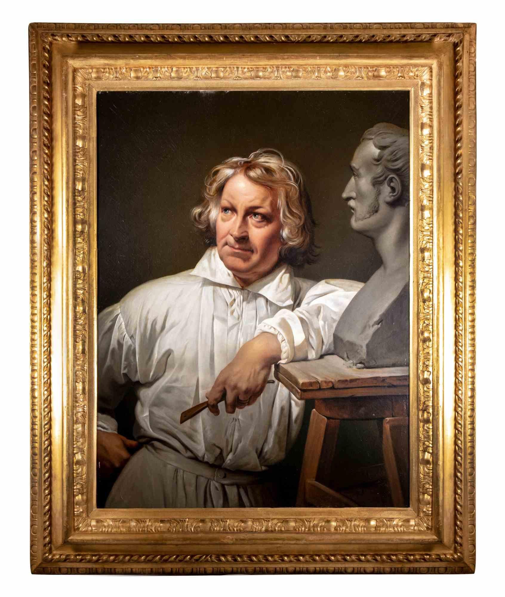Portrait of Berthe Thorwaldsen with bust of Horace Vernet - 1833 For Sale 1