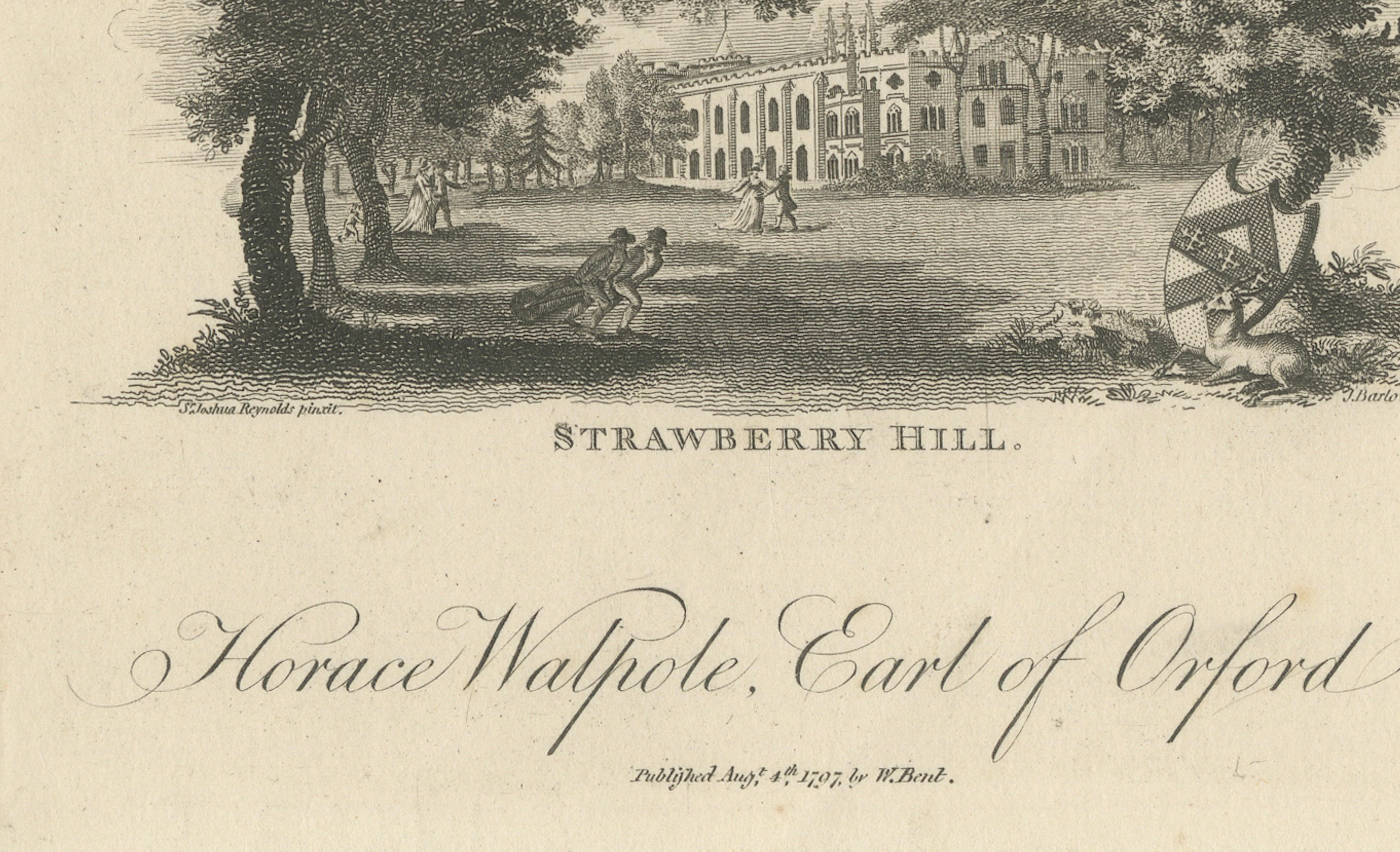 Horace Walpole Portrait - Strawberry Hill Engraving after Reynolds, 1787