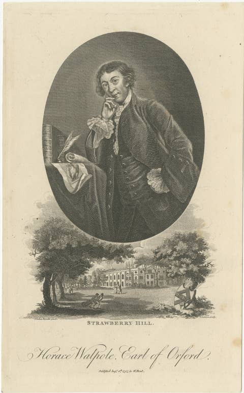Horace Walpole Portrait - Strawberry Hill Engraving after Reynolds, 1787