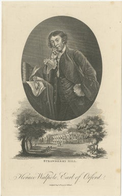 Horace Walpole Portrait - Strawberry Hill Engraving after Reynolds, 1787