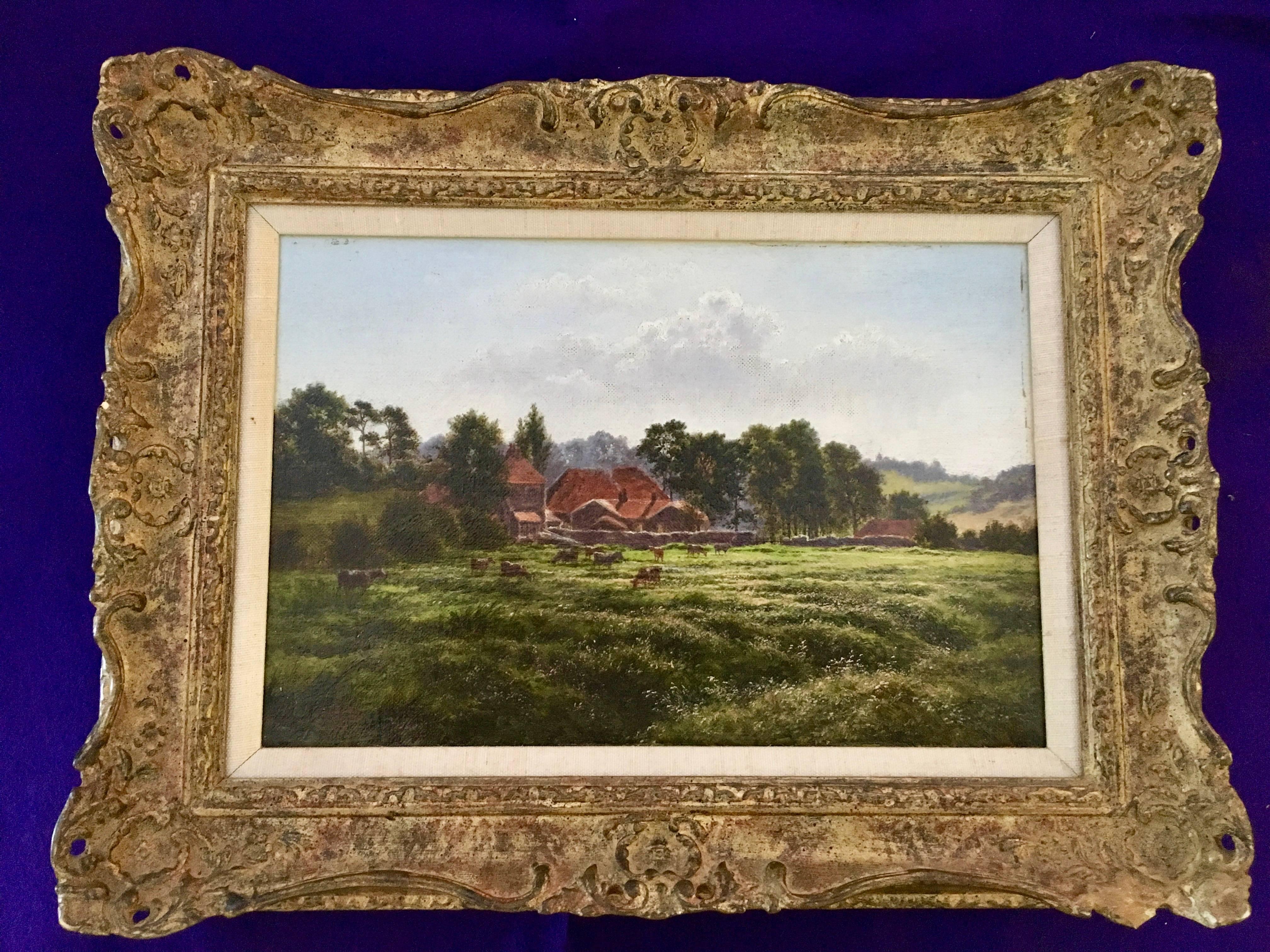 Horace Walter Gilbert Landscape Painting - 19th century English Victorian farm scene with landscape in Summertime