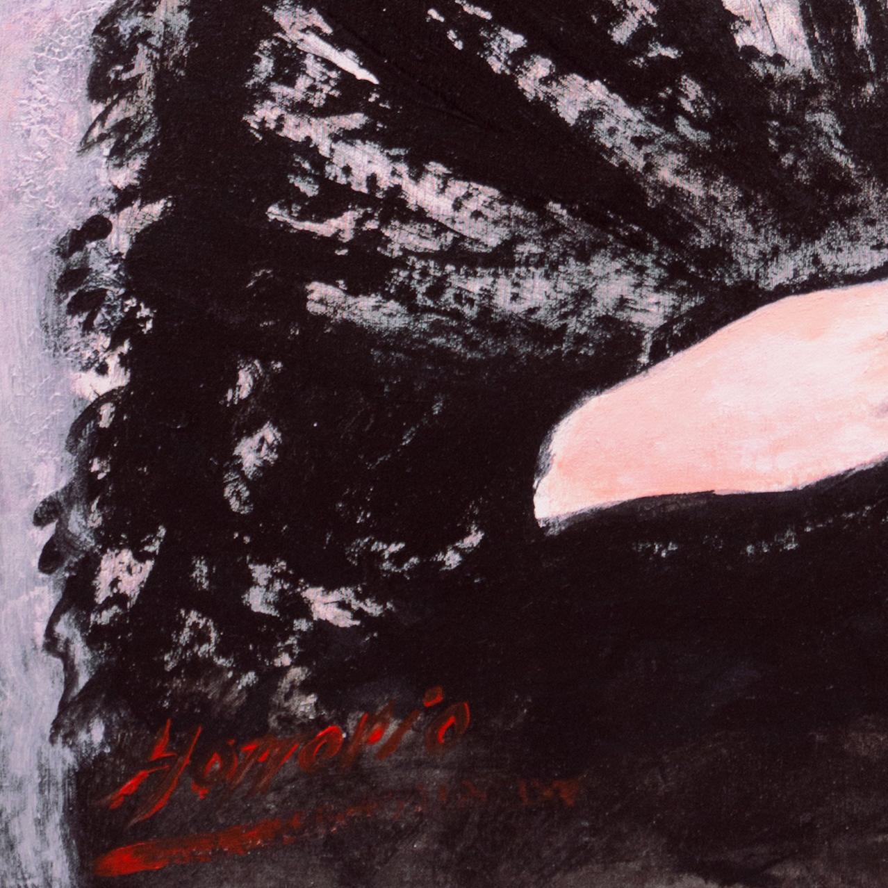 'Joven española vestida de etiqueta con abanico', Flamenco, Señorita con rosas - Painting de Horacio