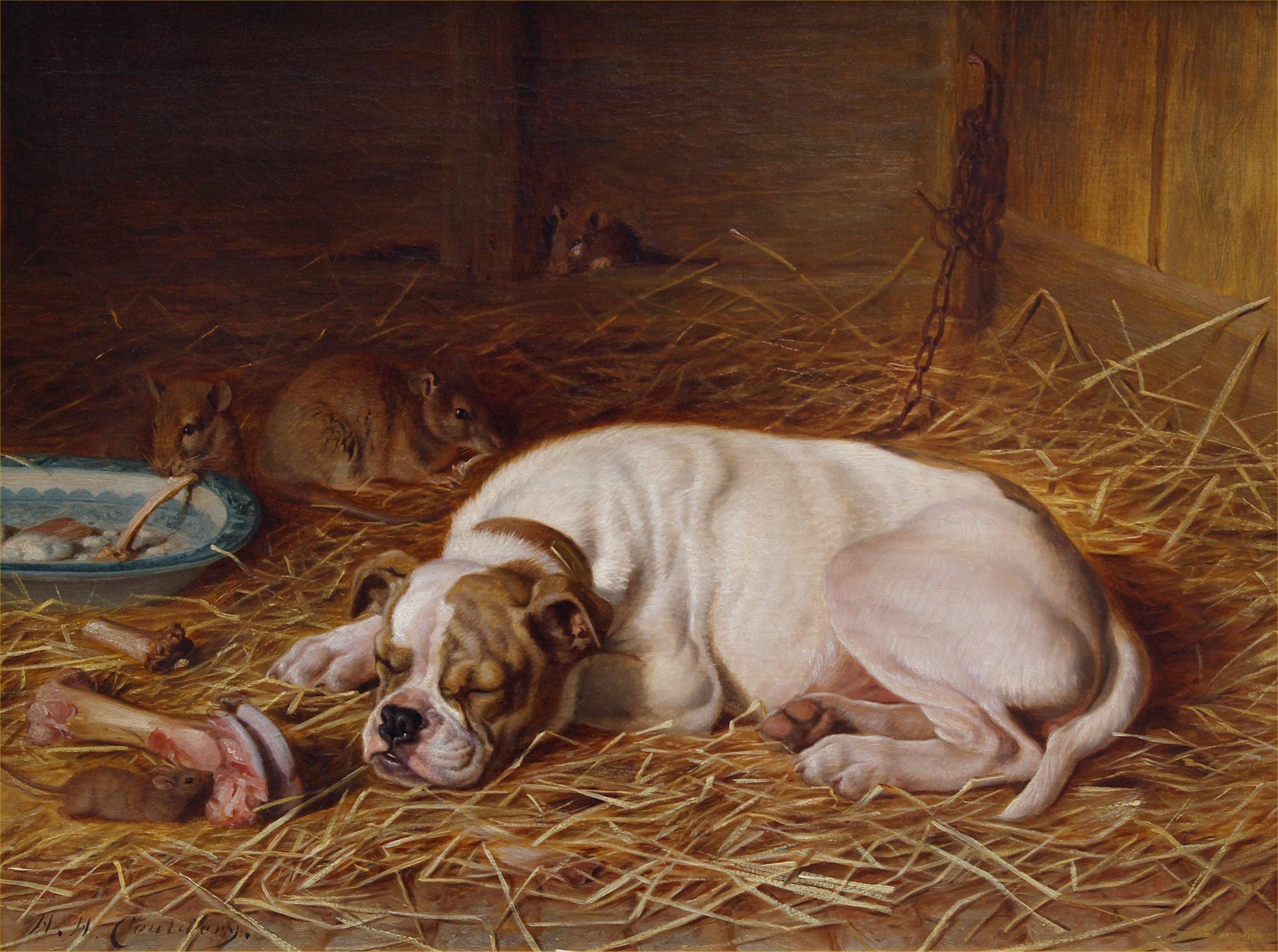Horatio Henry Couldery Animal Painting - Whilst the Sleeping Dog Lies