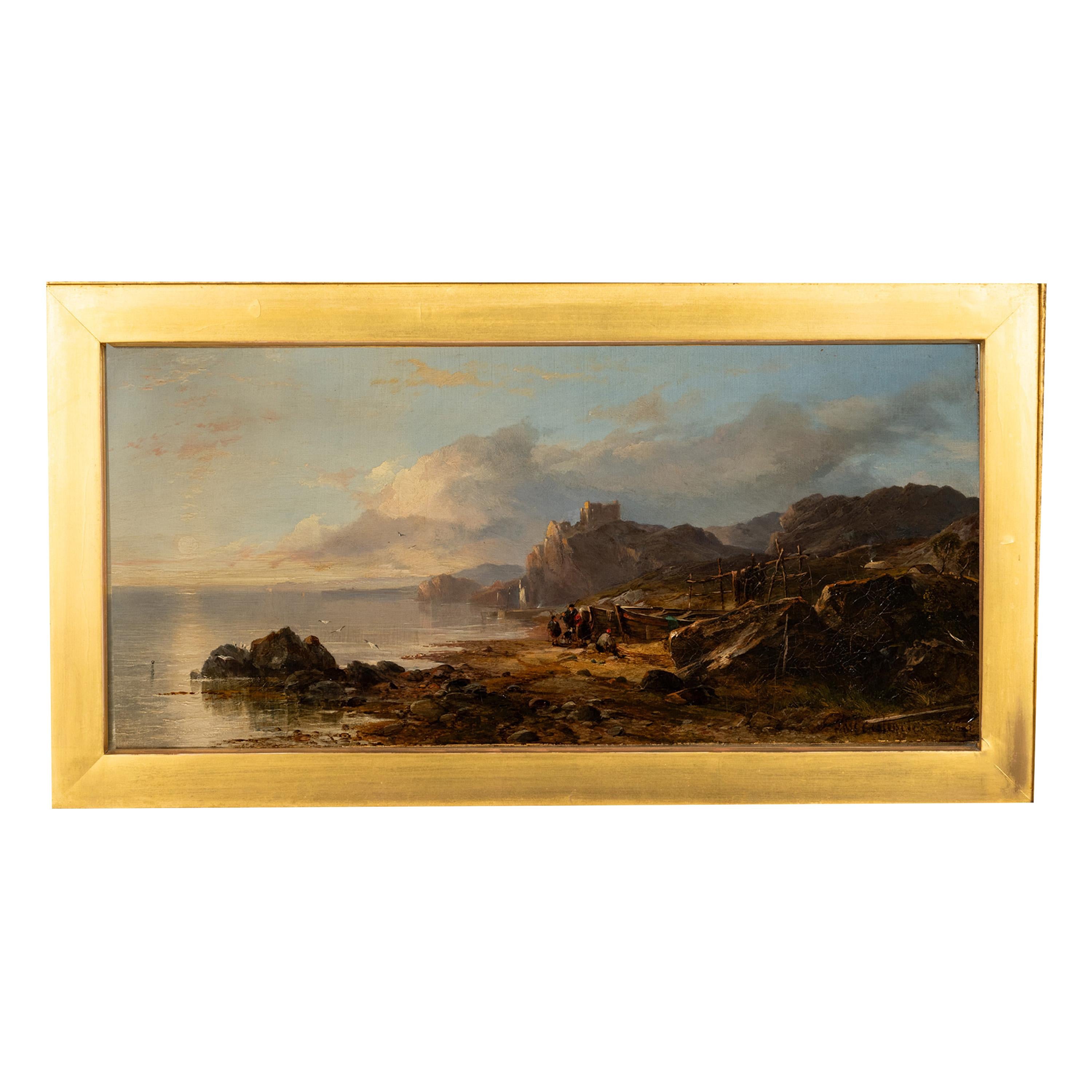 A fine & important Scottish oil on canvas painting; a landscape of Tantallon Castle in East Lothian, by Horatio McCulloch (1805-1867) R.S.A. The painting circa 1850. 
This very handsome painting of Tantallon castle in East Lothian, is a very fine