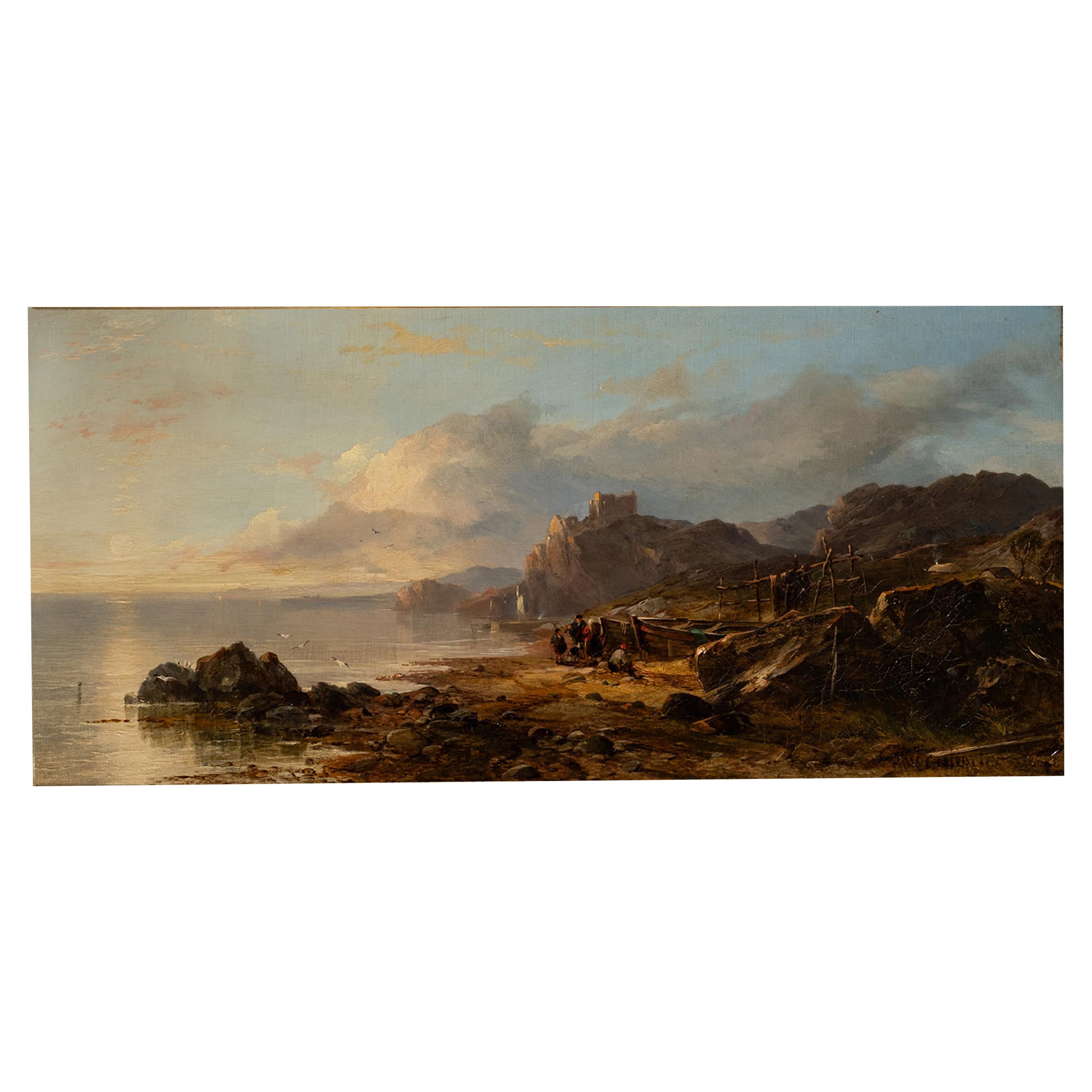 Antique Scottish Oil on Canvas Painting Tantallon Castle Ruin East Lothian 1850  For Sale 1